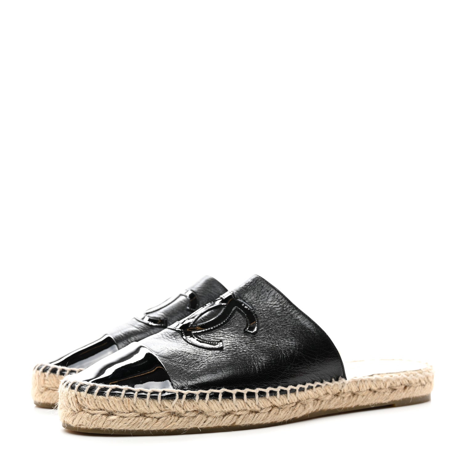 Chanel Iridescent Goatskin Patent CC Espadrille Mules 39 Black 3 of 9