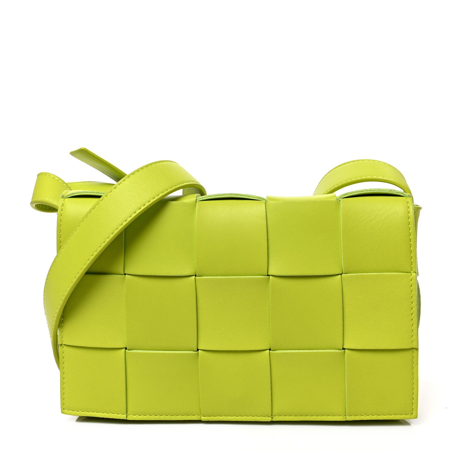 Lambskin Maxi Intrecciato Cassette Crossbody Bag Acid Kiwi