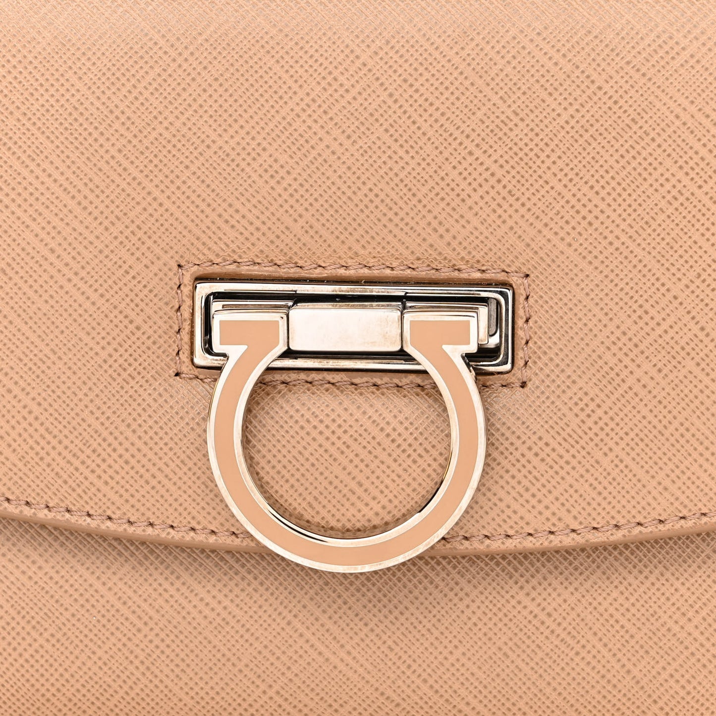 Hammered Calfskin Enamel Gancini Flap Crossbody Beige