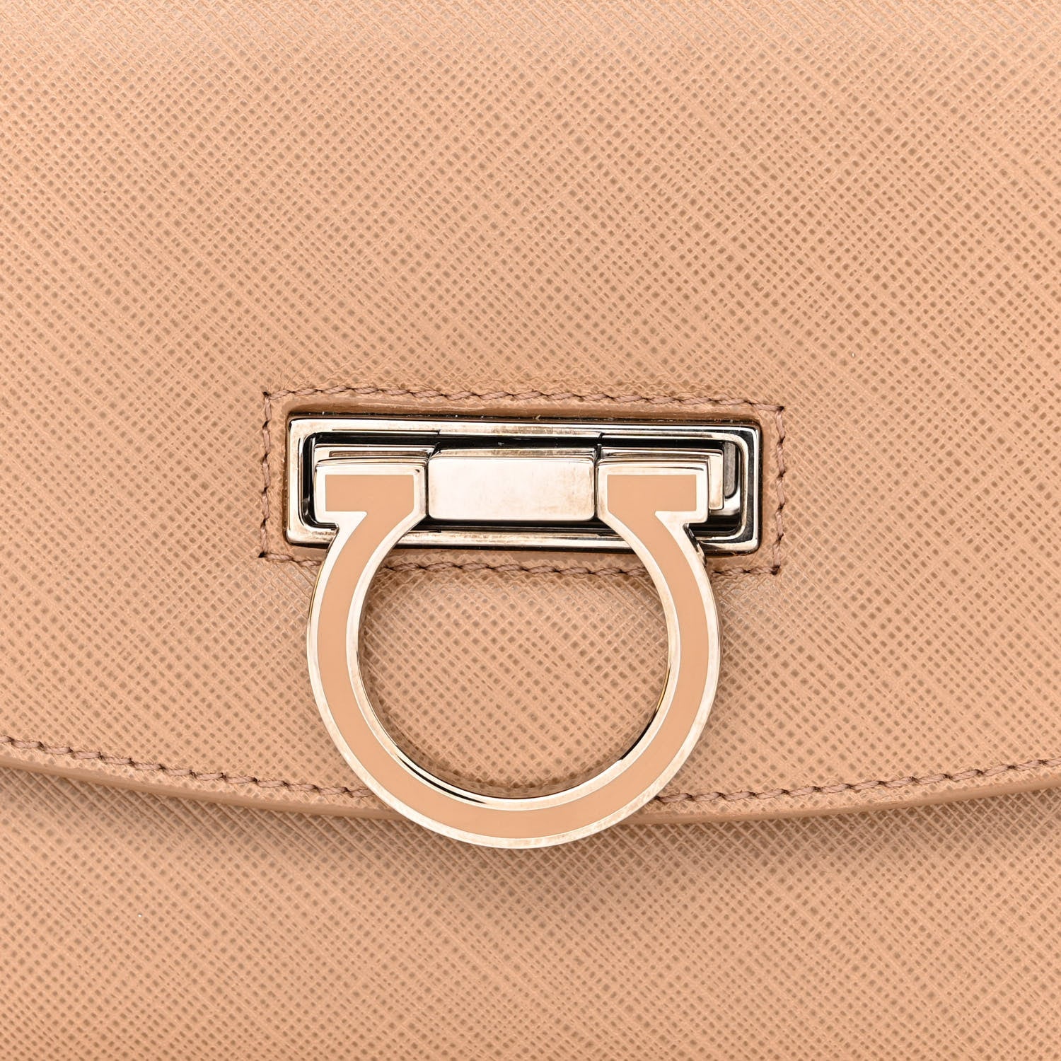 Salvatore Ferragamo Hammered Calfskin Enamel Gancini Flap Crossbody Beige 7 of 9