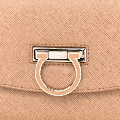 Salvatore Ferragamo Hammered Calfskin Enamel Gancini Flap Crossbody Beige 7 of 9
