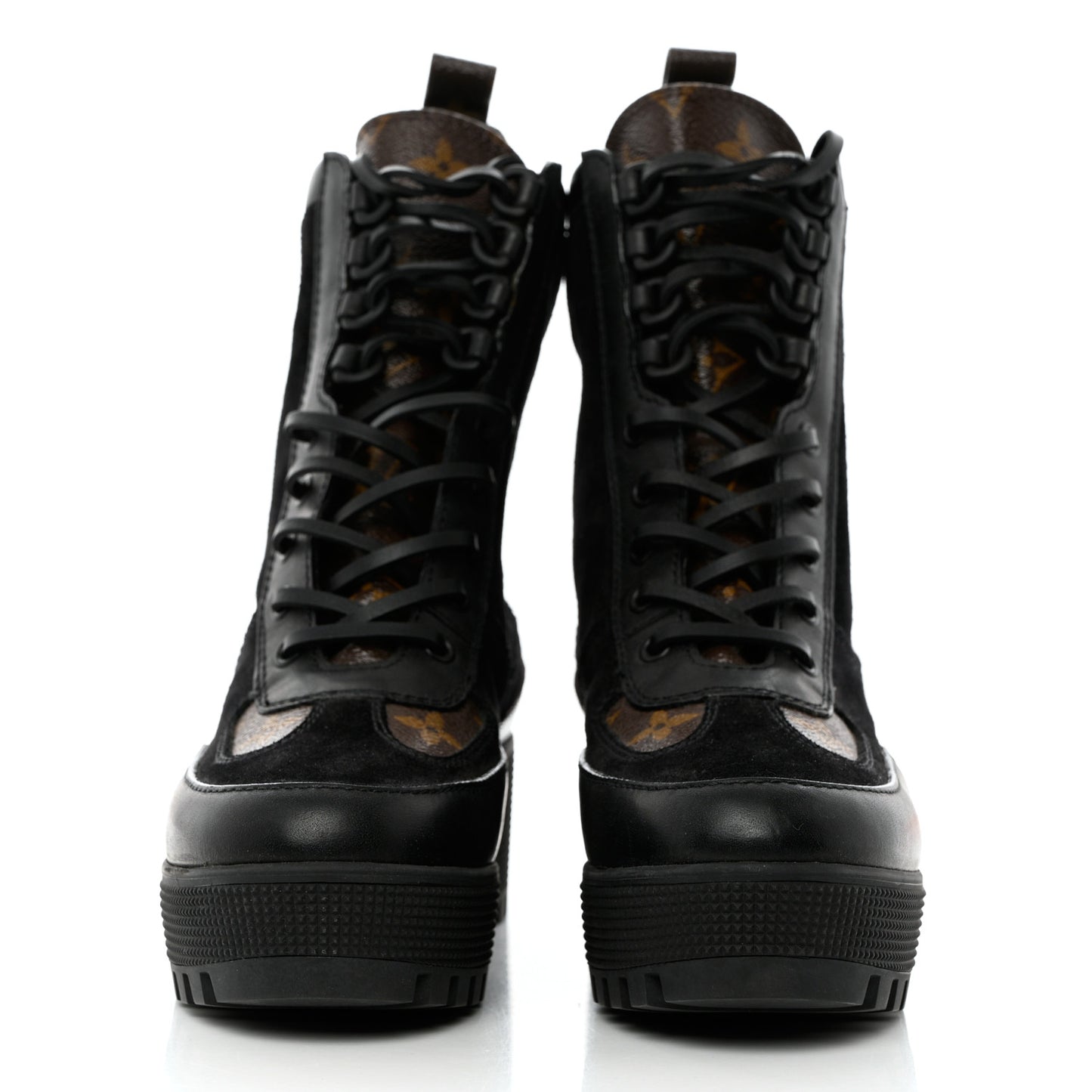 Suede Calfskin Monogram Laureate Platform Desert Boots 36 Black