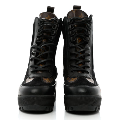 Louis Vuitton Suede Calfskin Monogram Laureate Platform Desert Boots 36 Black 2 of 9