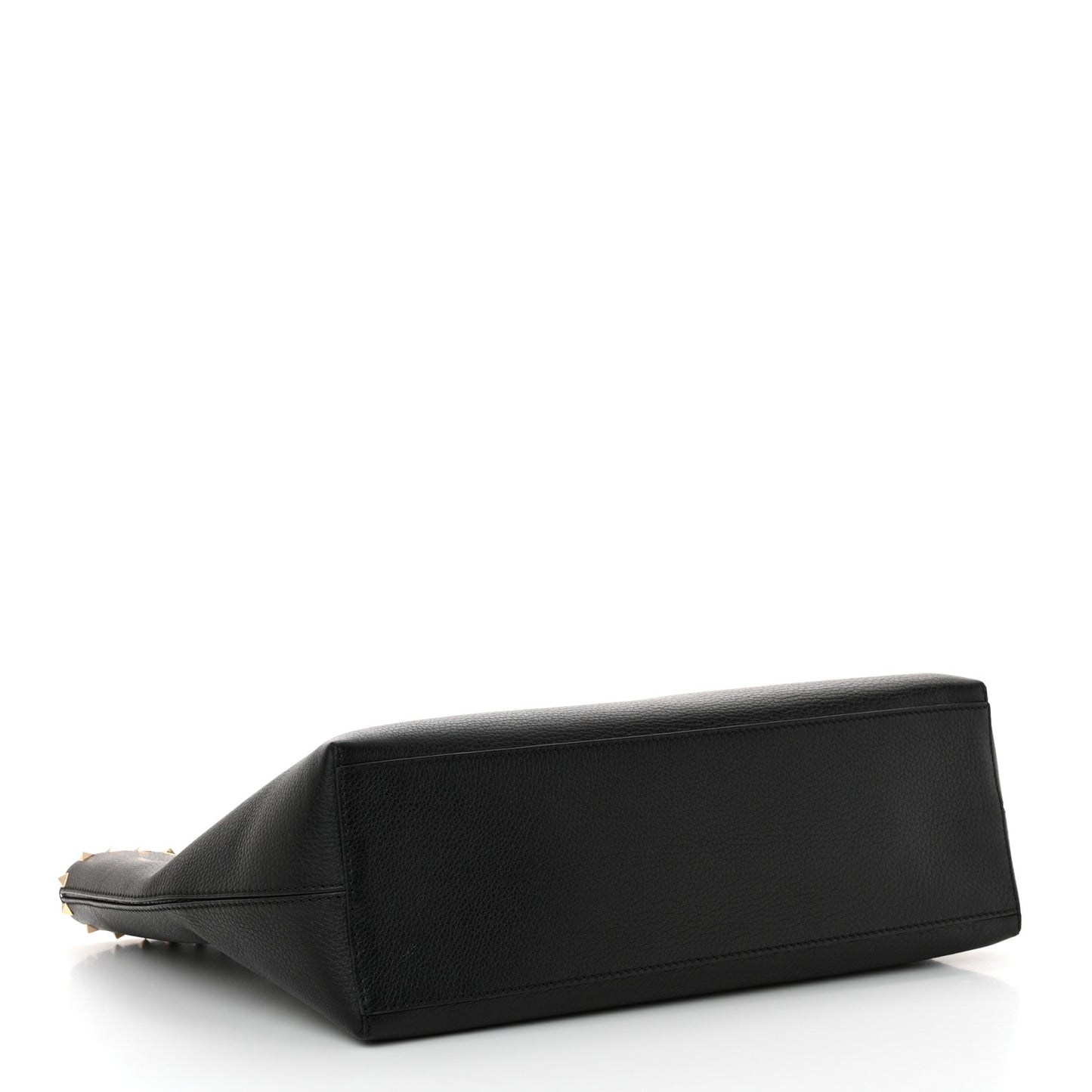 Grained Calfskin Rockstud Shoulder Tote Black