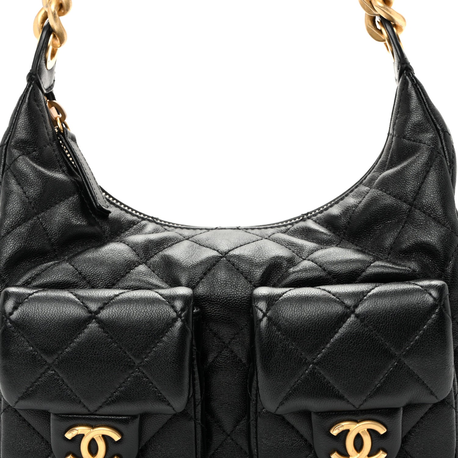 Chanel Shiny Lambskin Quilted Trendy Pockets Hobo Black 15 of 19