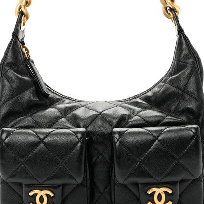 Chanel Shiny Lambskin Quilted Trendy Pockets Hobo Black 15 of 19