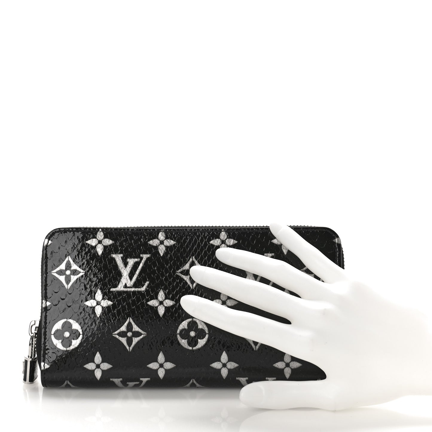 Snakeskin Monogram Zippy Padlock Wallet Black