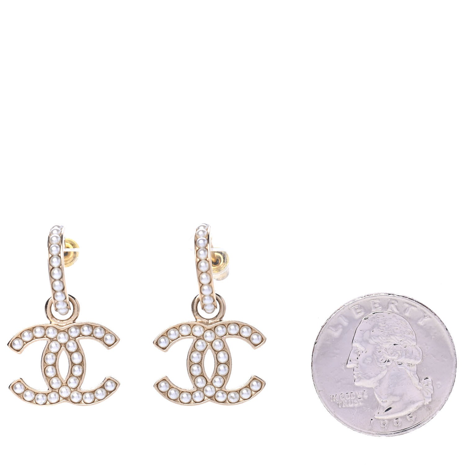 Chanel Pearl CC Hoop Drop Earring Gold 2 of 4