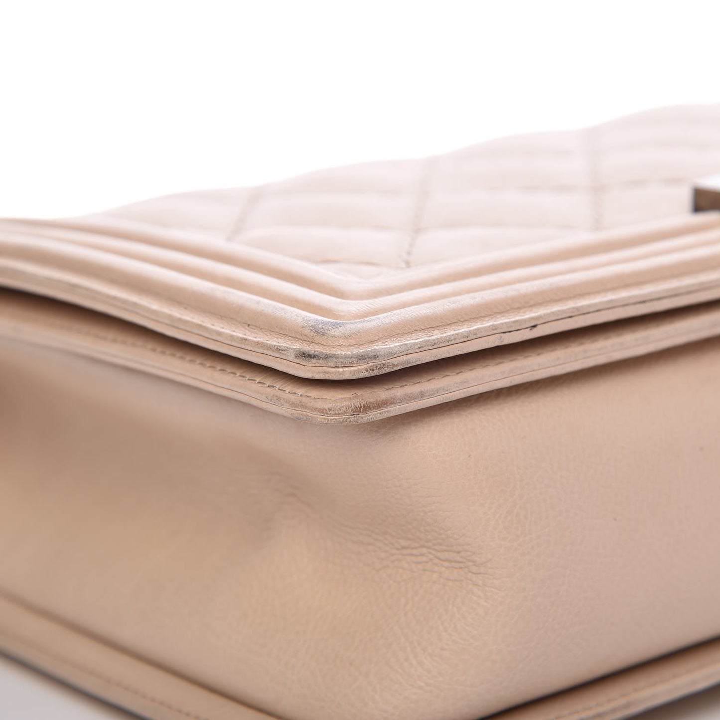 Calfskin Quilted Double Stitch New Medium Boy Flap Beige