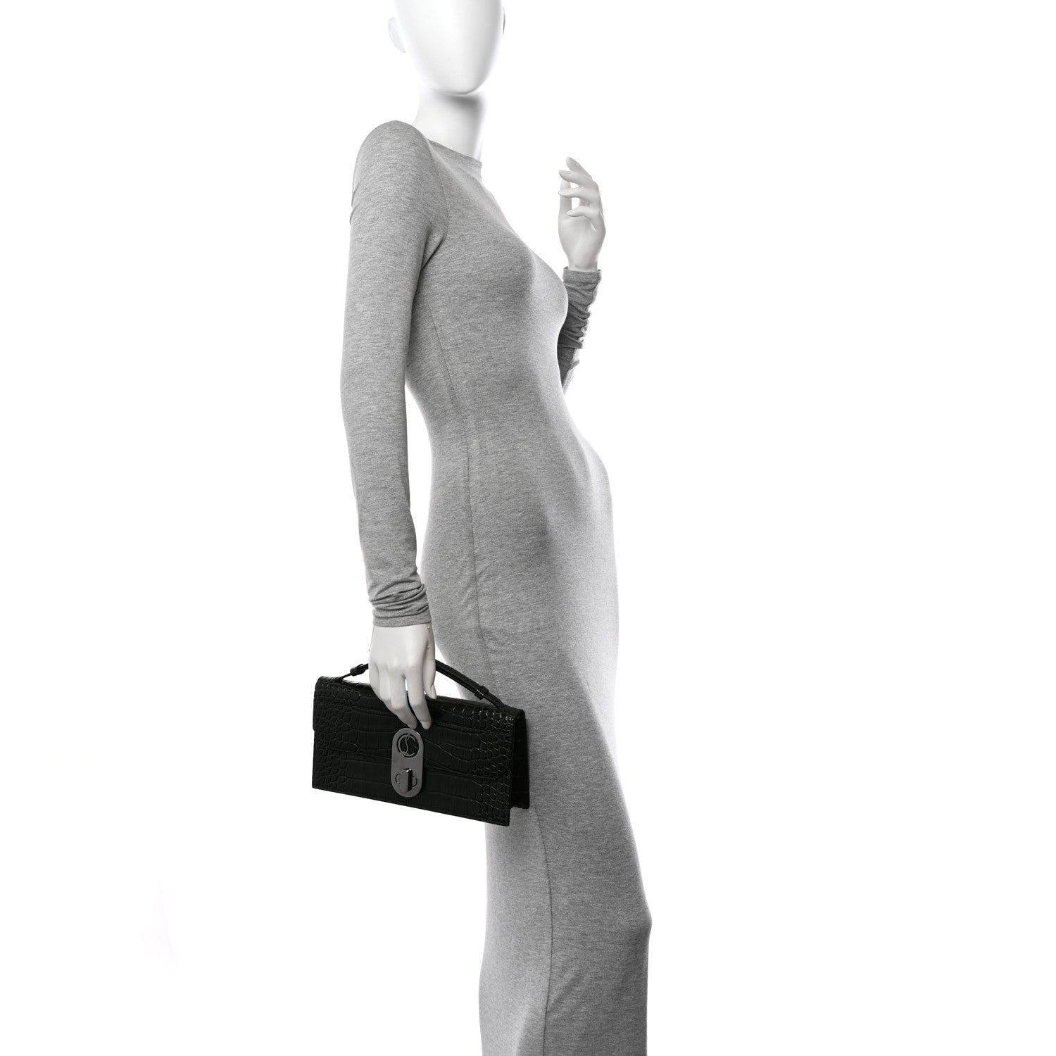 Christian Louboutin Calfskin Alligator Embossed Elisa Baguette Forest Night 3 of 9