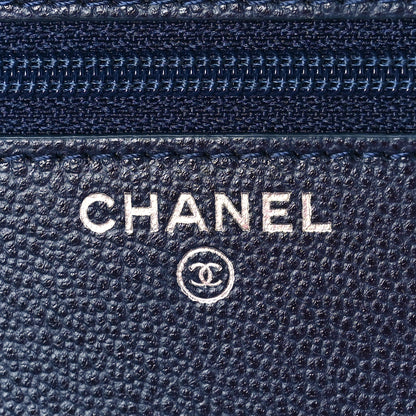 Chanel Grained Calfskin Quilted CC Box Wallet On Chain WOC Navy 6 of 11