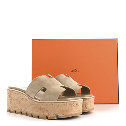 Hermes Suede Goatskin Cork Eze 30 Sandals 39 Beige Argile 11 of 11