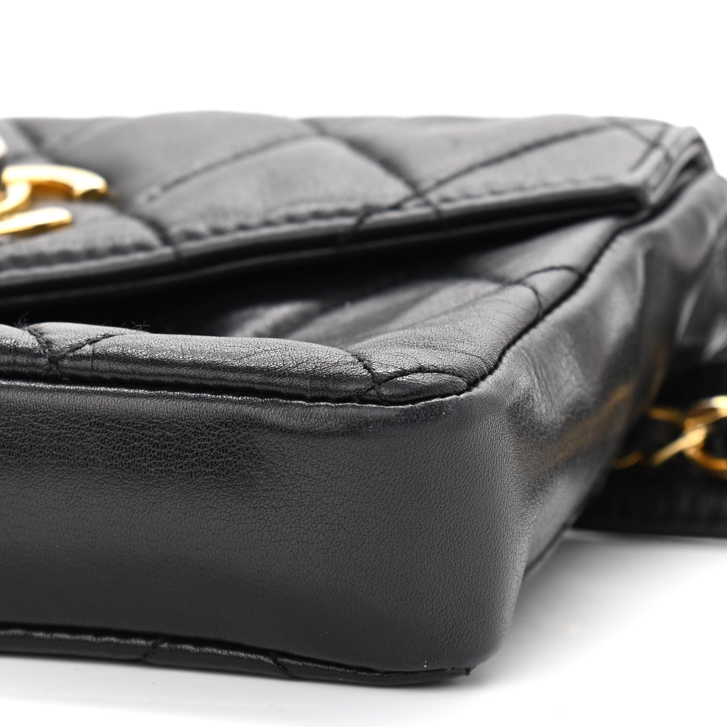 Lambskin Quilted Flap Waist Belt Bag 75 30 Black