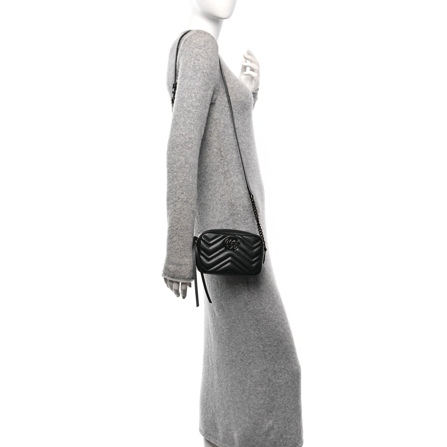 Calfskin Matelasse Monochrome Mini GG Marmont Chain Shoulder Bag Black