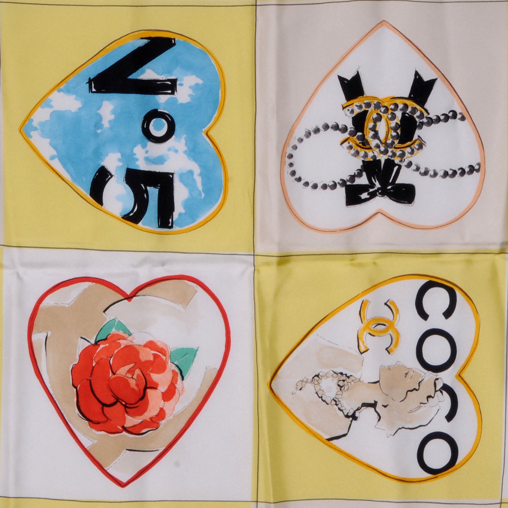 Chanel Silk Coco Heart Scarf Yellow 1 of 5