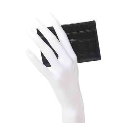 Saint Laurent Calfskin Crocodile Embossed Card Case Black 2 of 7