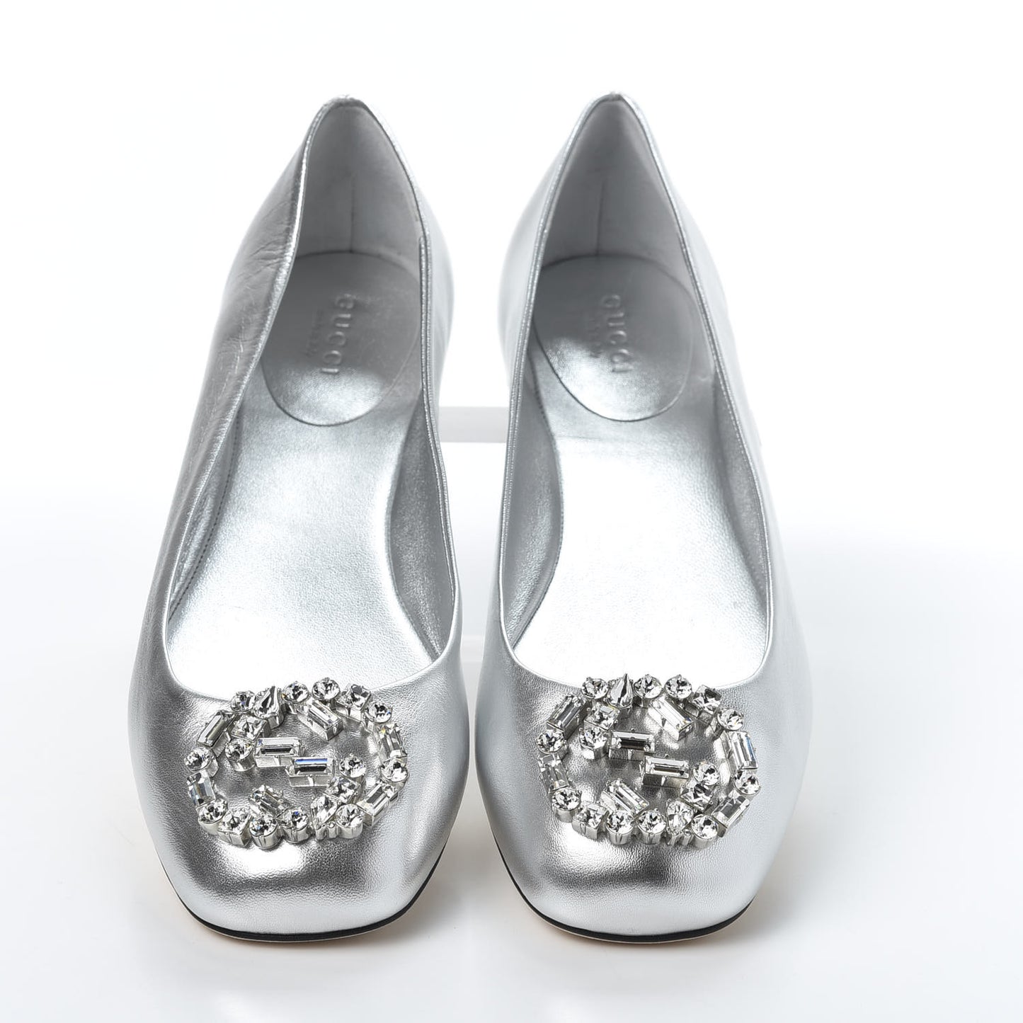 Metallic Nappa Silk Crystal Interlocking G Ballet Flats 39 Argento