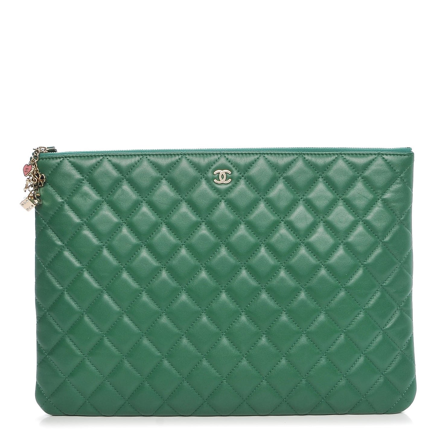 Lambskin Quilted Large Casino Beauty CC Cosmetic Case Green