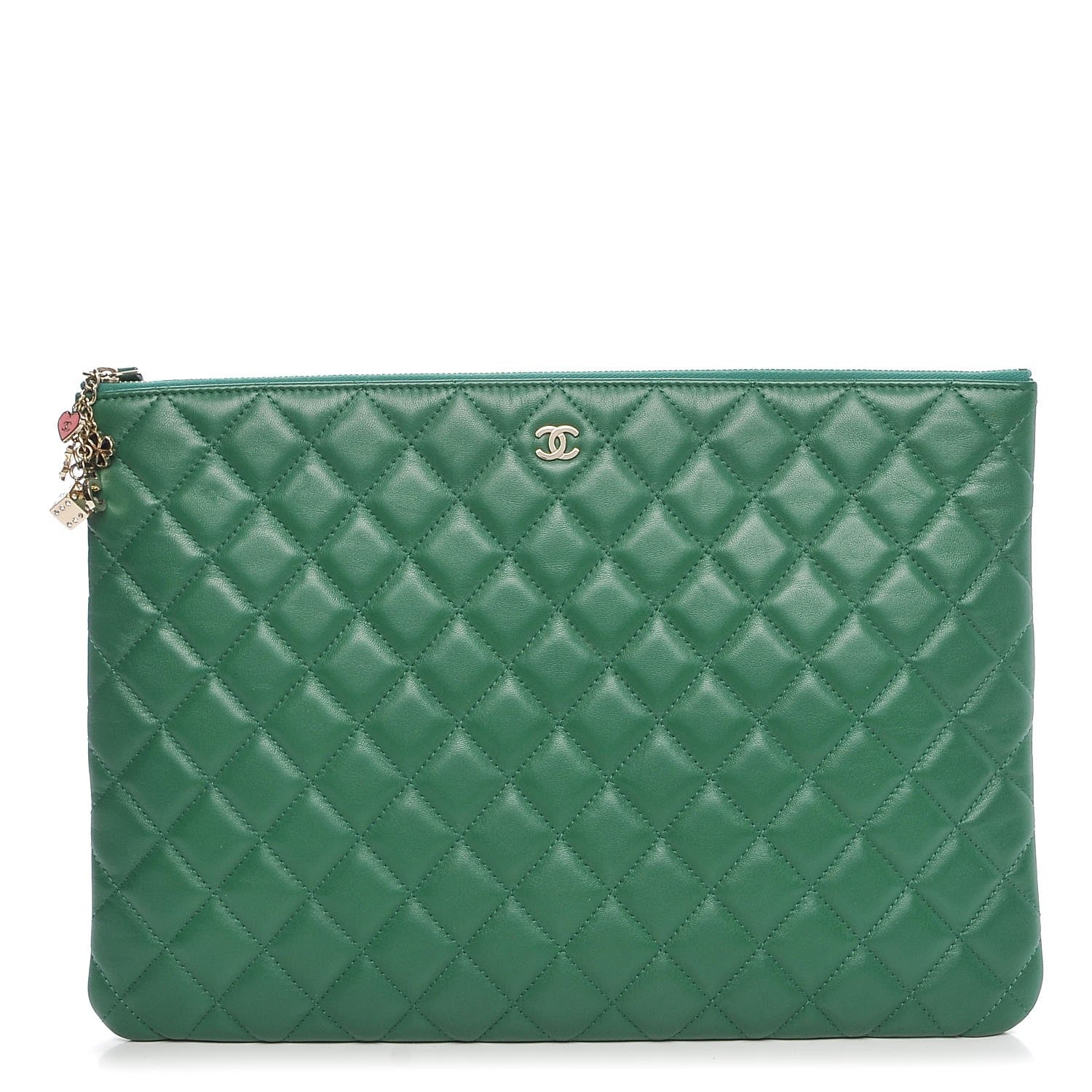 Chanel Lambskin Quilted Large Casino Beauty CC Cosmetic Case Green 1 of 7