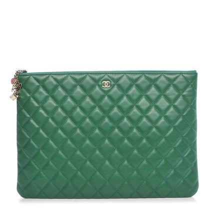 Chanel Lambskin Quilted Large Casino Beauty CC Cosmetic Case Green 1 of 7