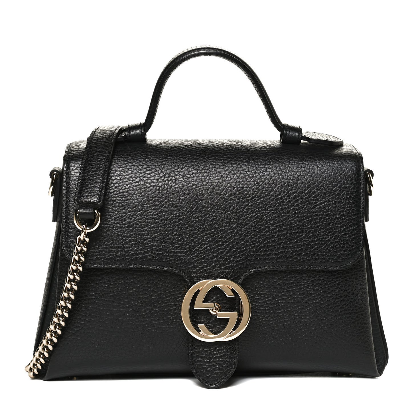 Dollar Calfskin Interlocking G Top Handle Shoulder Bag Black