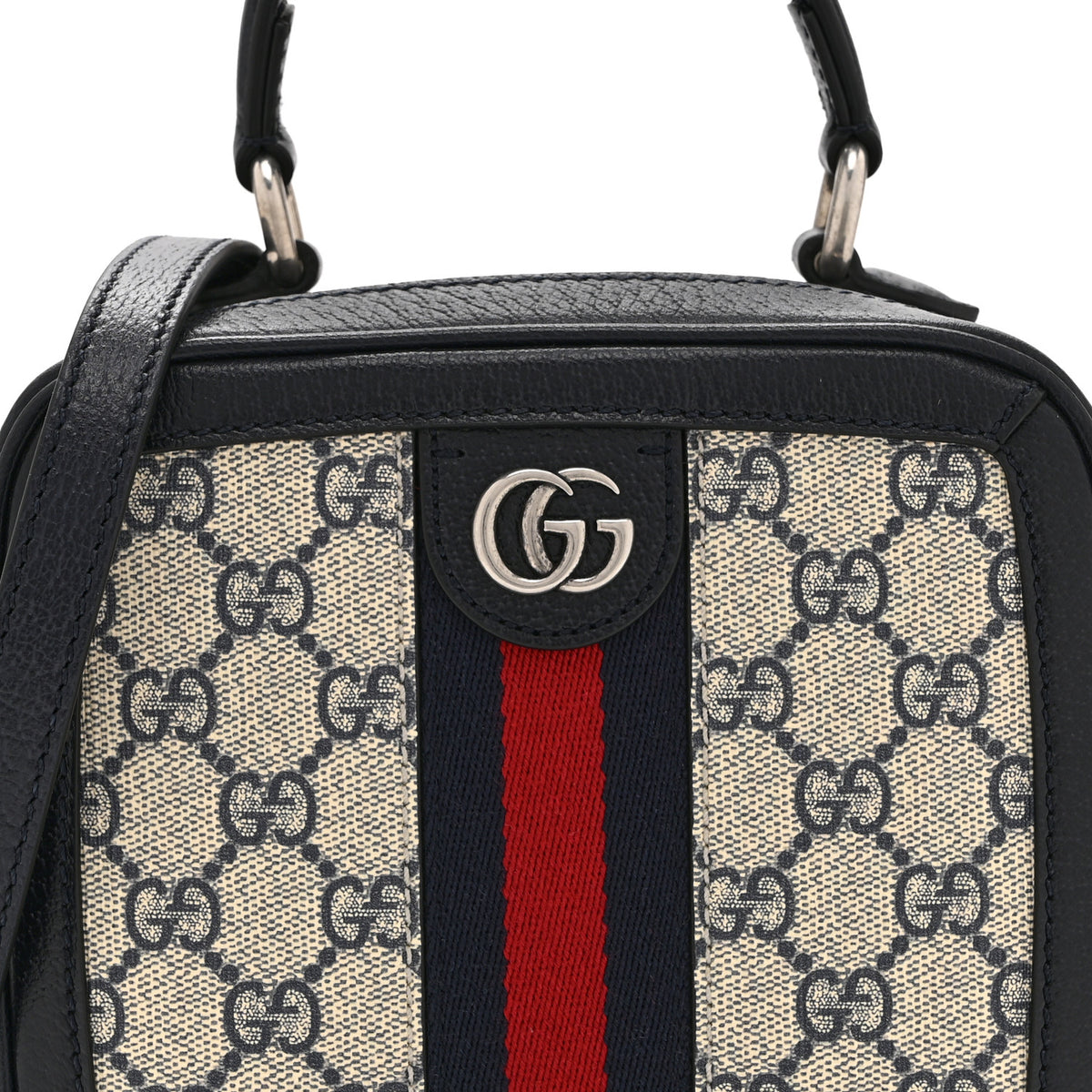 GG Supreme Monogram Mini Ophidia Top Handle Square Shoulder Bag Beige Blue