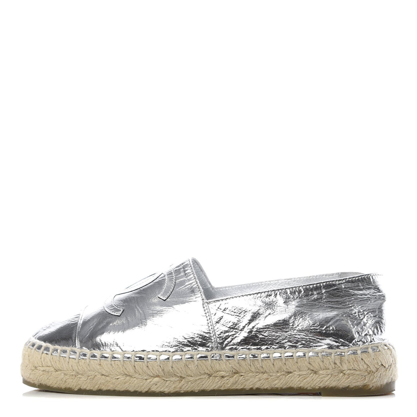 Laminated Goatskin CC Espadrilles 35 Silver