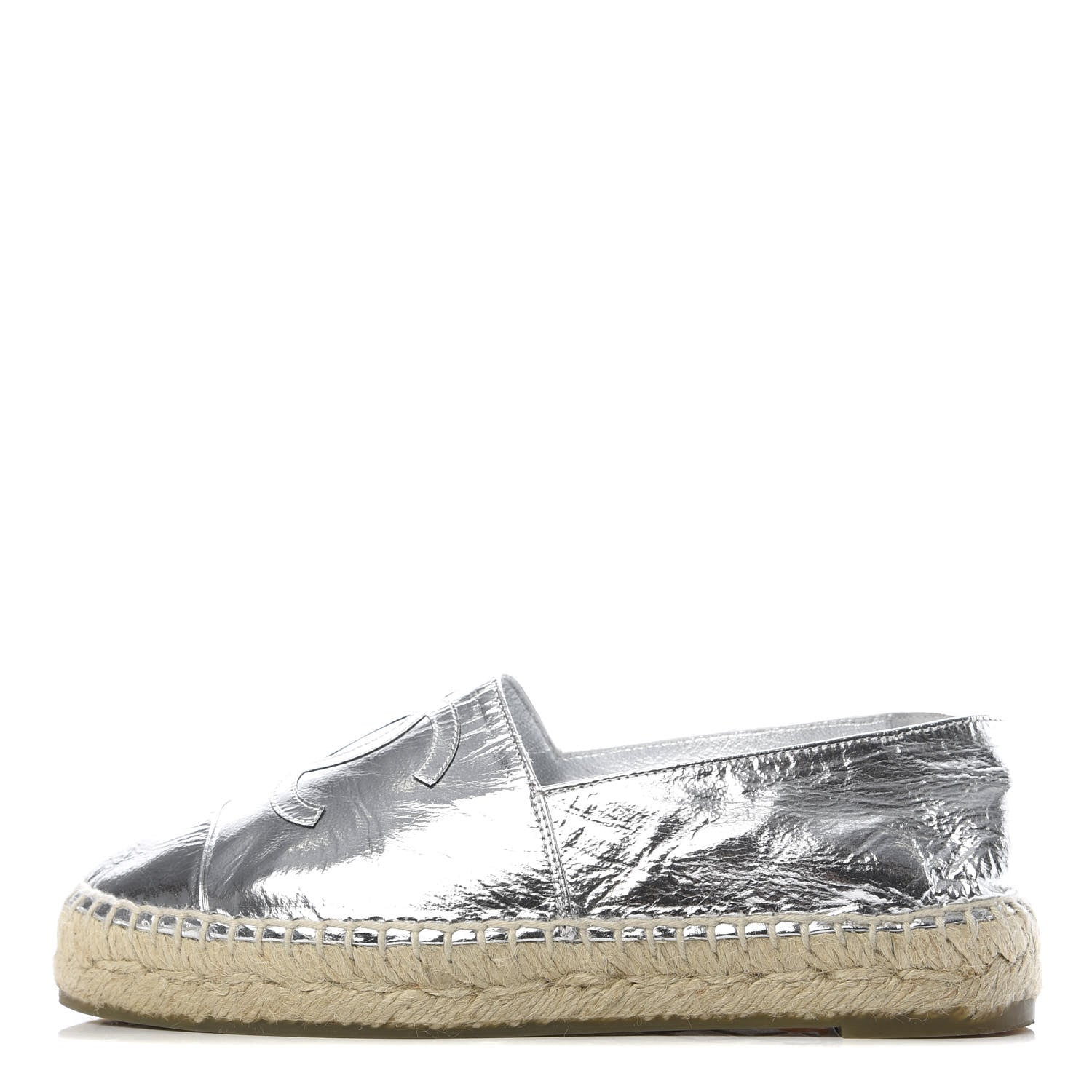Chanel Laminated Goatskin CC Espadrilles 35 Silver 1 of 10