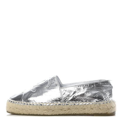 Chanel Laminated Goatskin CC Espadrilles 35 Silver 1 of 10