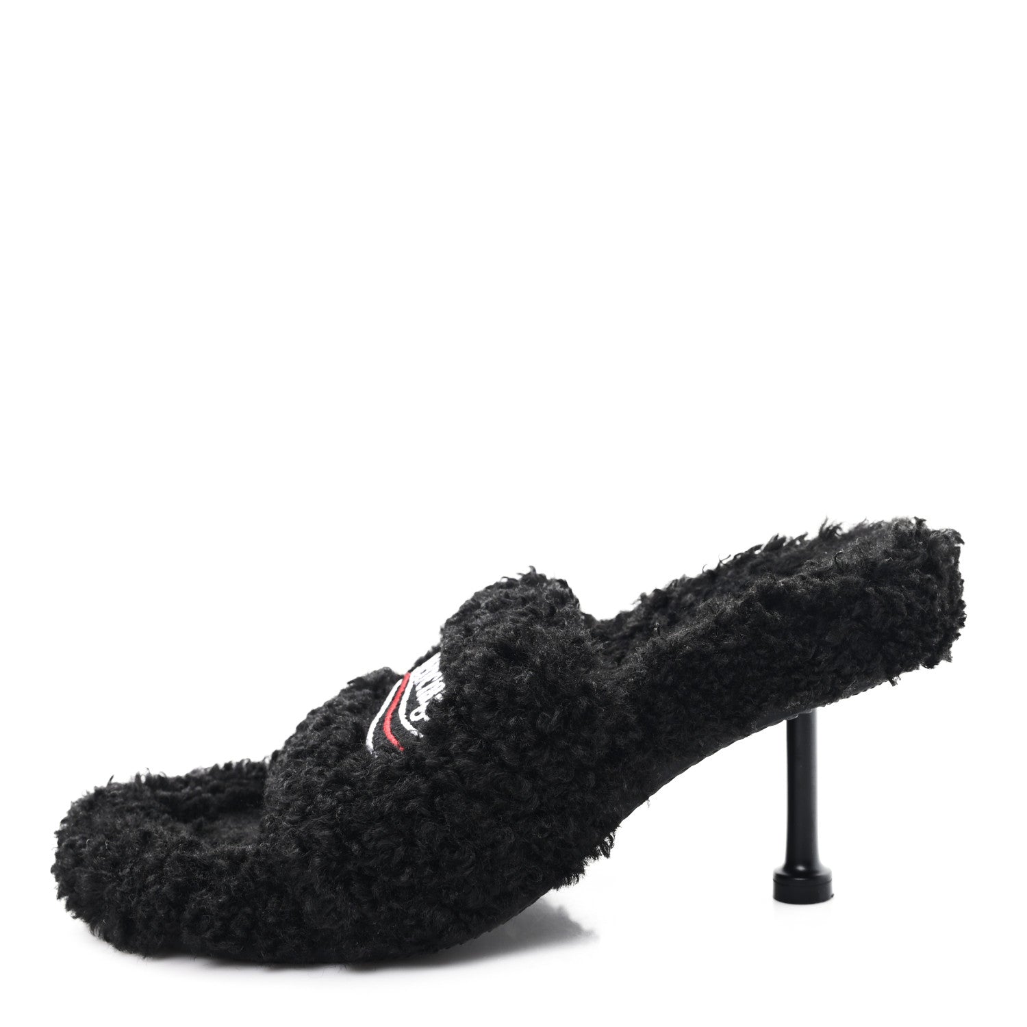 Balenciaga Faux Shearling Political Campaign Logo 80mm Sandals 39 Black 1 of 7