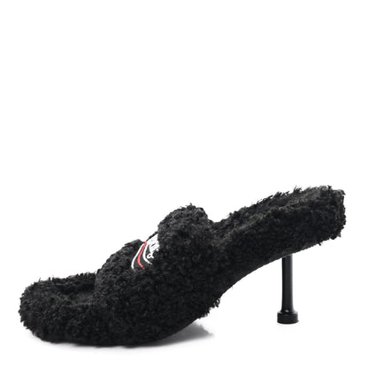 Balenciaga Faux Shearling Political Campaign Logo 80mm Sandals 39 Black 1 of 7