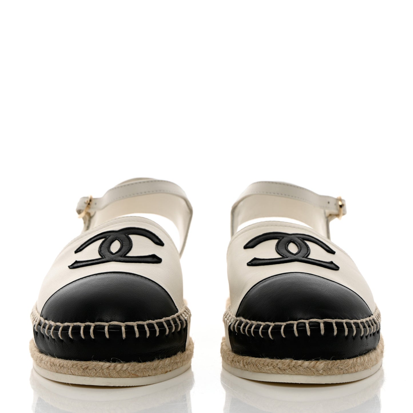 Lambskin Cap Toe CC Espadrille Sandals 38 White Black
