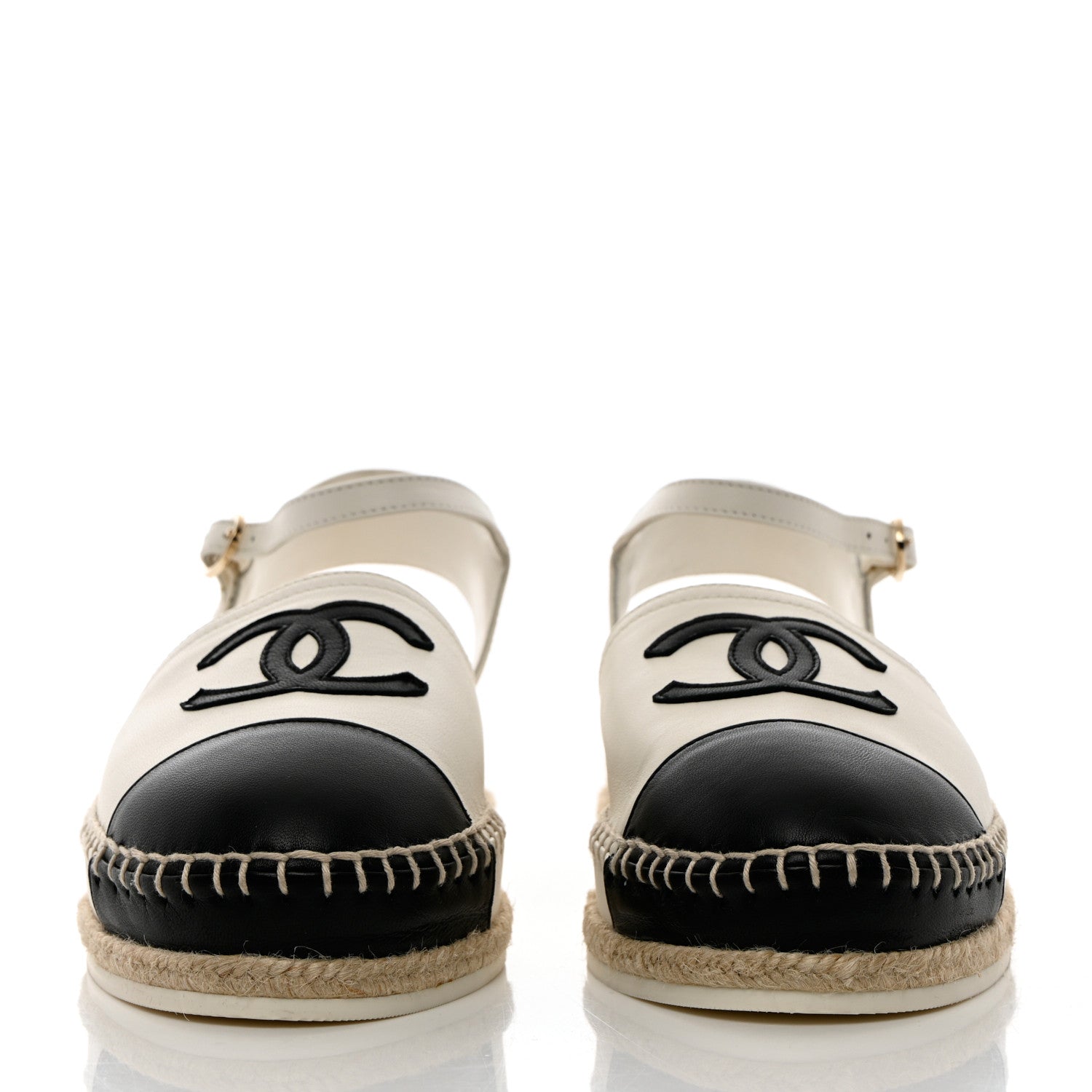 Chanel Lambskin Cap Toe CC Espadrille Sandals 38 White Black 2 of 11