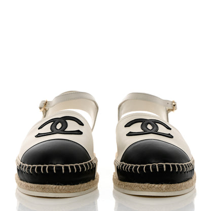 Chanel Lambskin Cap Toe CC Espadrille Sandals 38 White Black 2 of 11