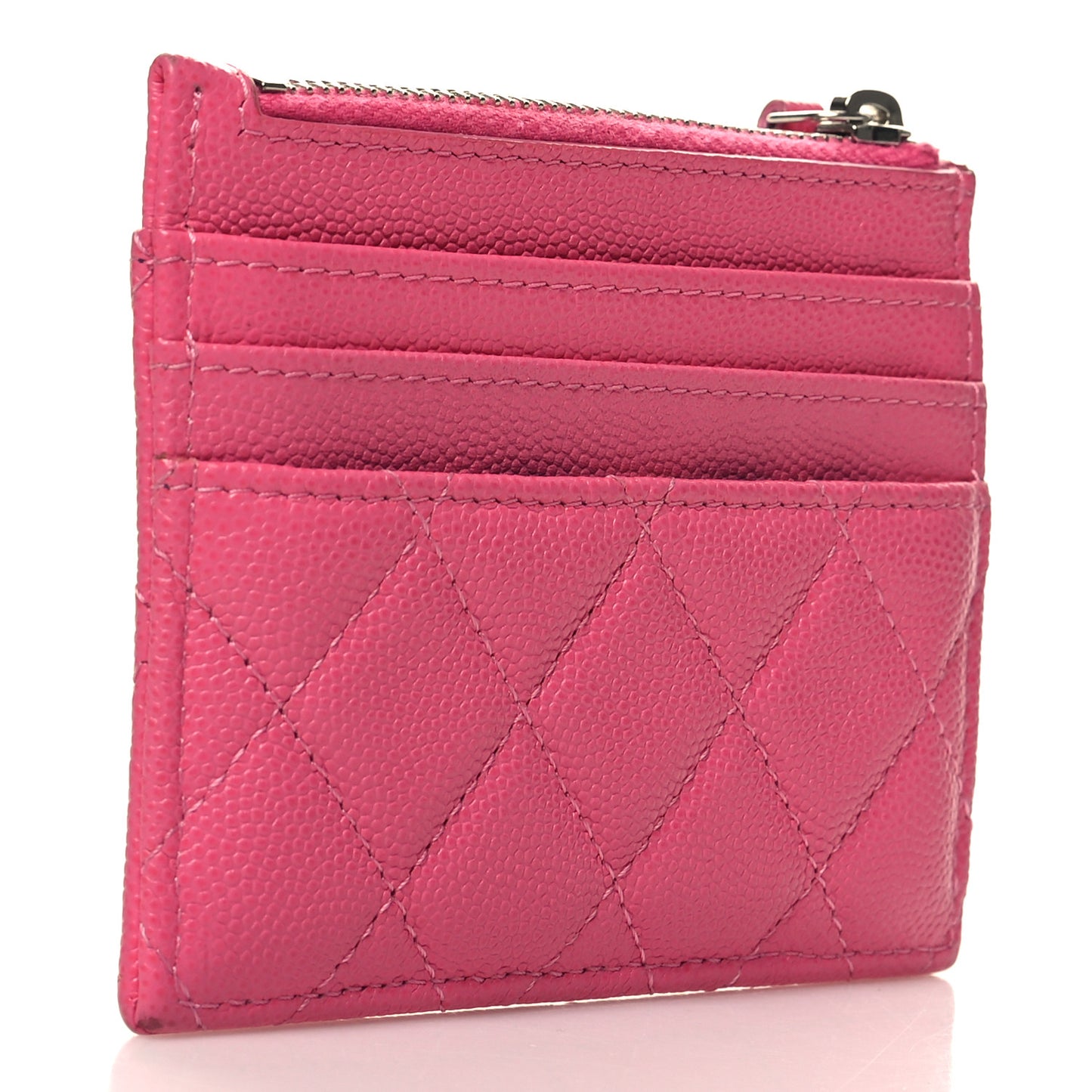 Caviar Quilted CC Zip Card Holder Dark Pink