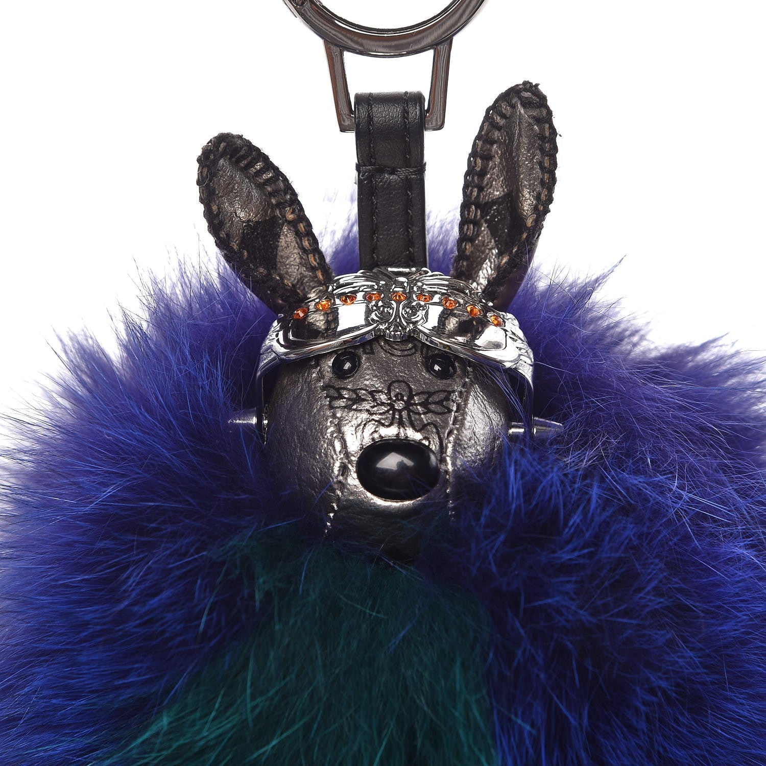MCM Visetos Rabbit Bag Charm Silver Blue Green 4 of 6
