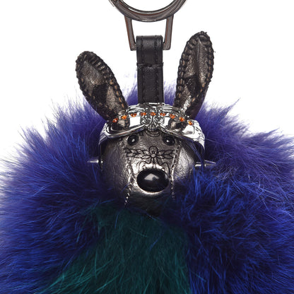 MCM Visetos Rabbit Bag Charm Silver Blue Green 4 of 6