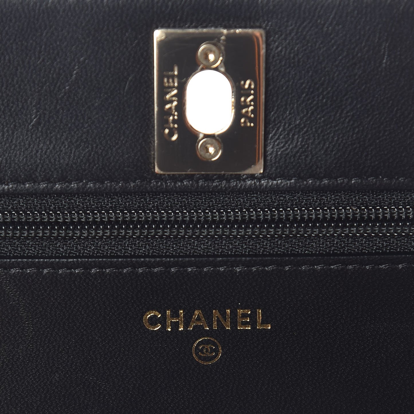 Lambskin Quilted Trendy CC Wallet On Chain WOC Black