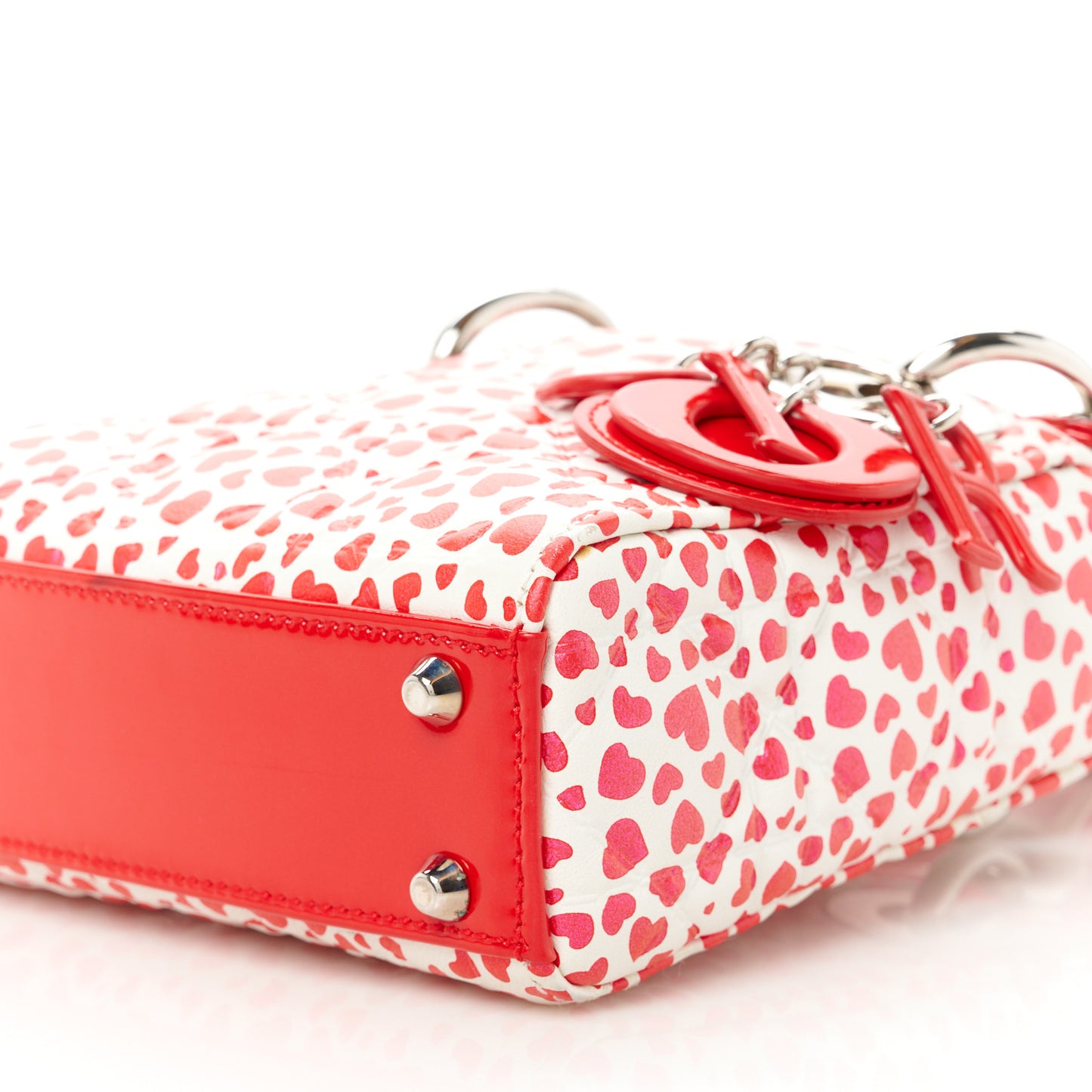 Lambskin Patent Heart Print Cannage Micro Lady Dior Dior Red White