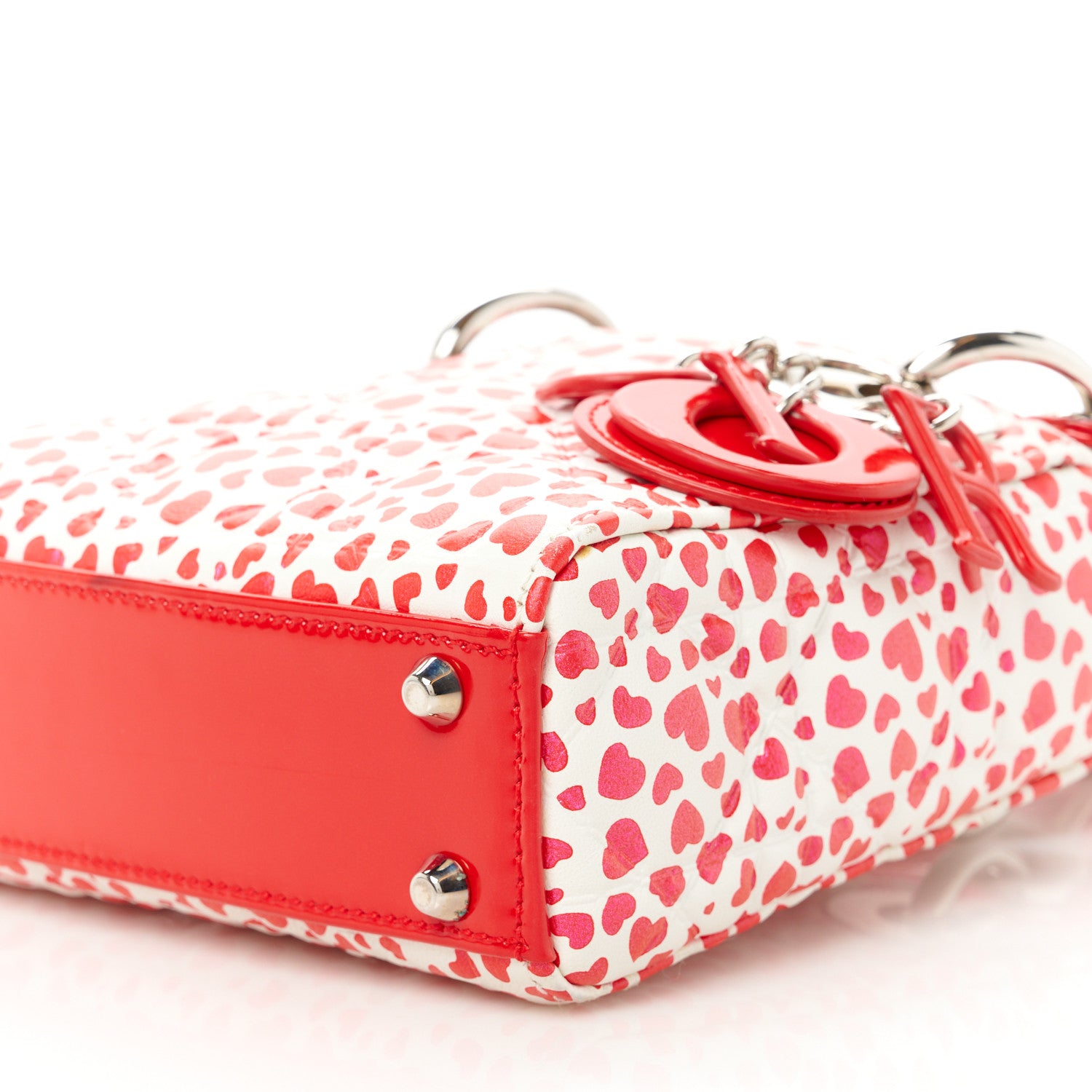 Christian Dior Lambskin Patent Heart Print Cannage Micro Lady Dior Dior Red White 9 of 9