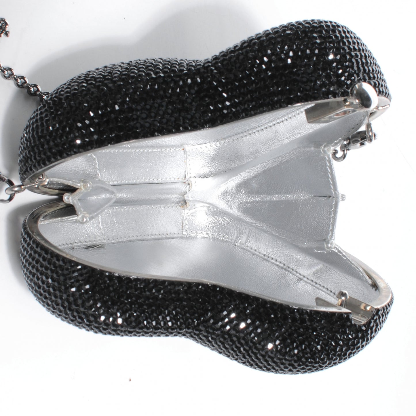 Crystal Heart Minaudiere Clutch Black