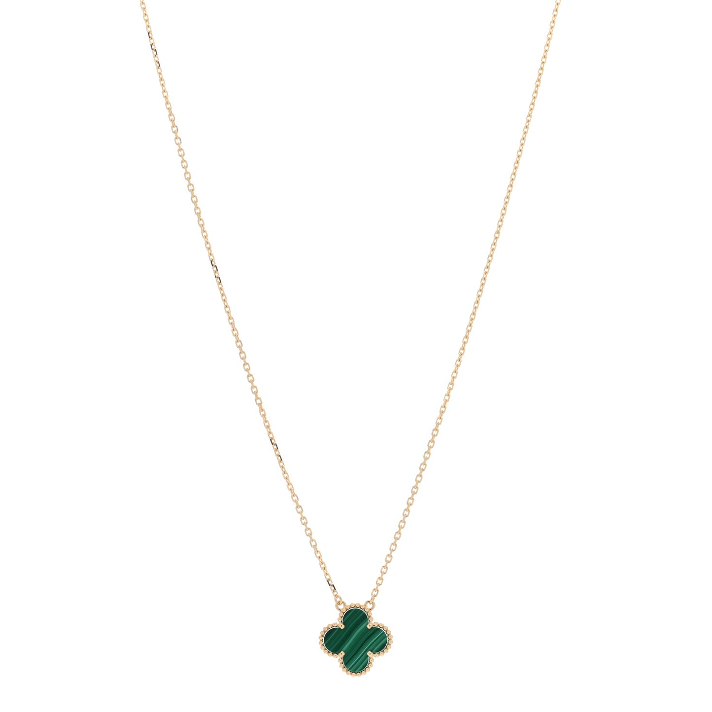 18K Yellow Gold Malachite Vintage Alhambra Pendant Necklace
