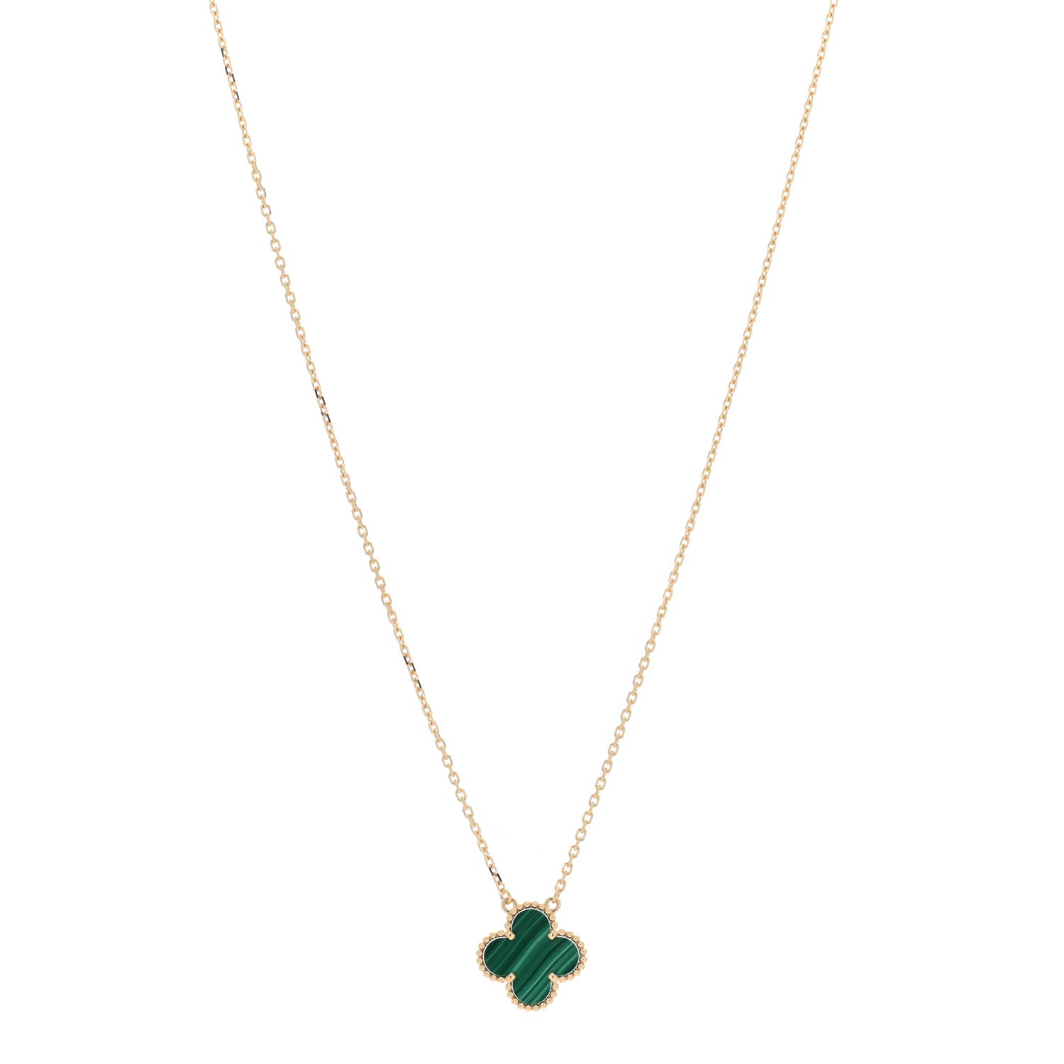 Van Cleef & Arpels 18K Yellow Gold Malachite Vintage Alhambra Pendant Necklace 1 of 5