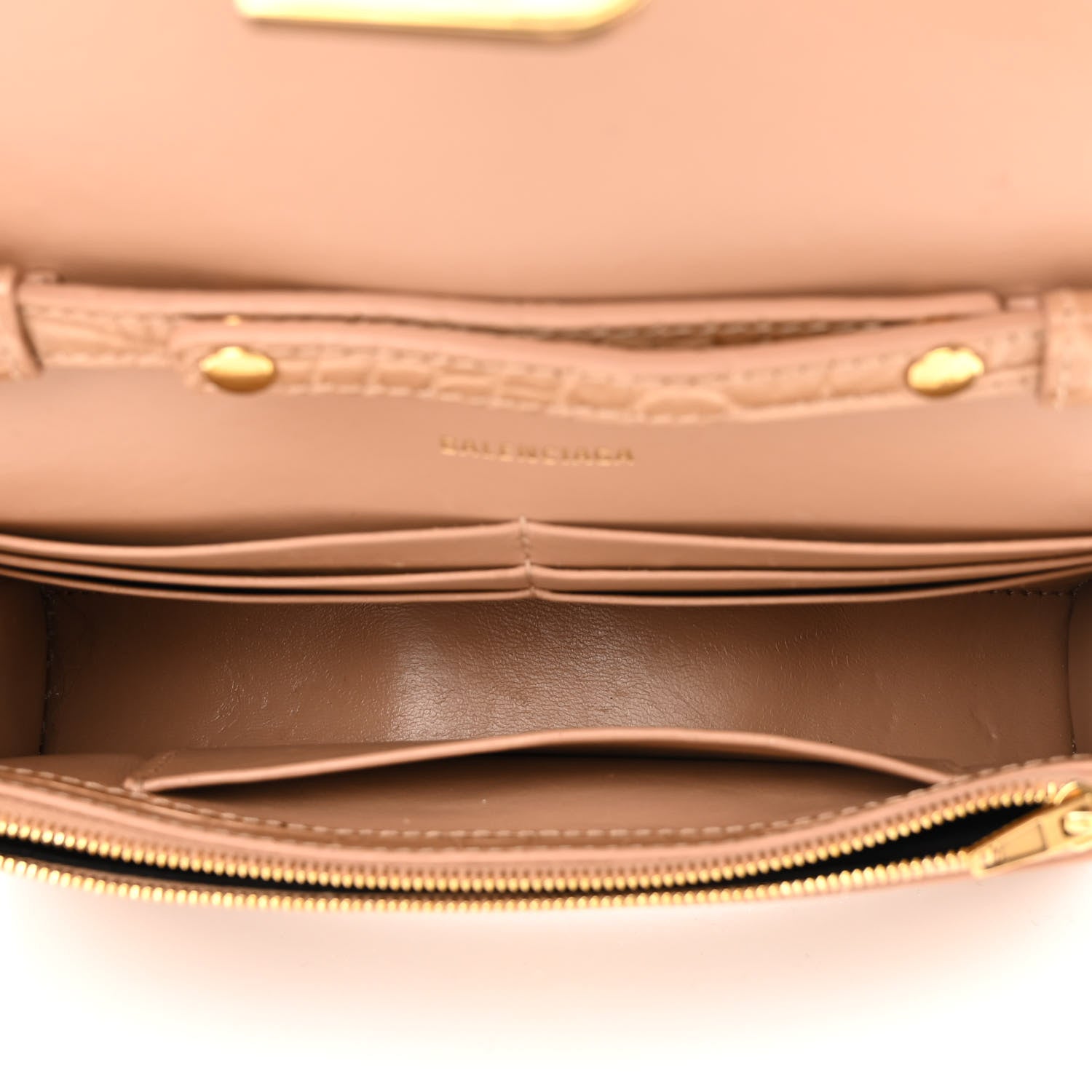 Balenciaga Shiny Calfskin Crocodile Embossed Hourglass Chain Bag Nude Beige 5 of 9