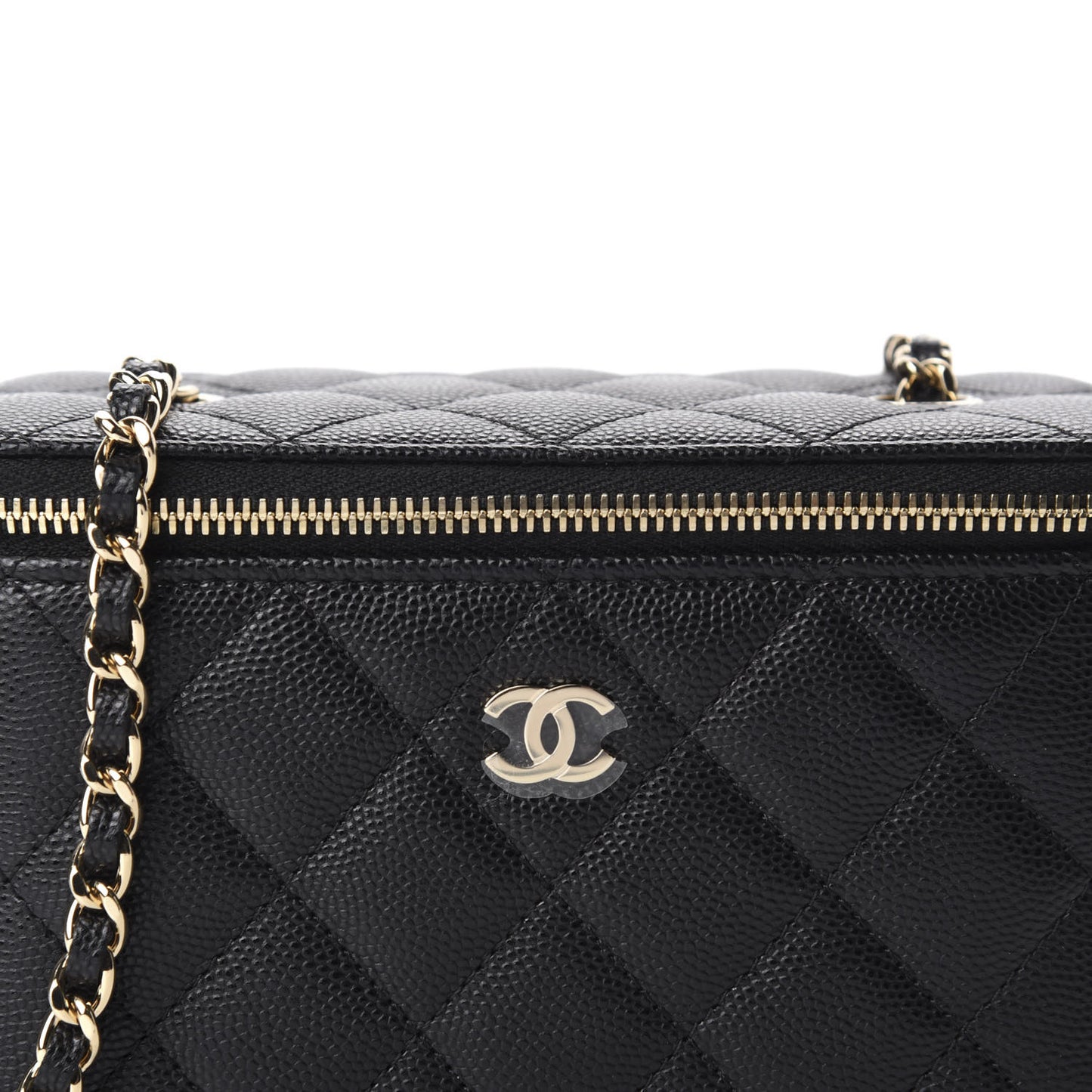 Caviar Quilted Small Vanity Case With Chain Black