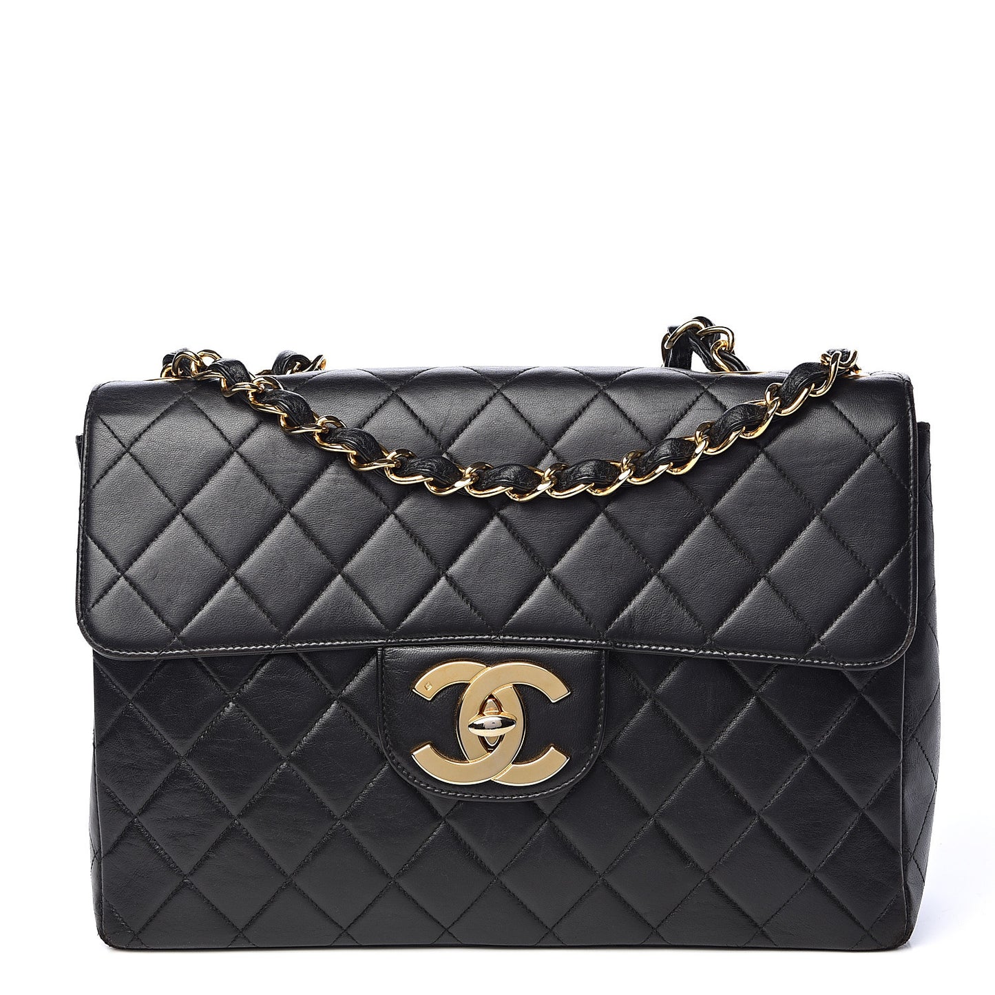 Lambskin Quilted Jumbo Single Flap Black
