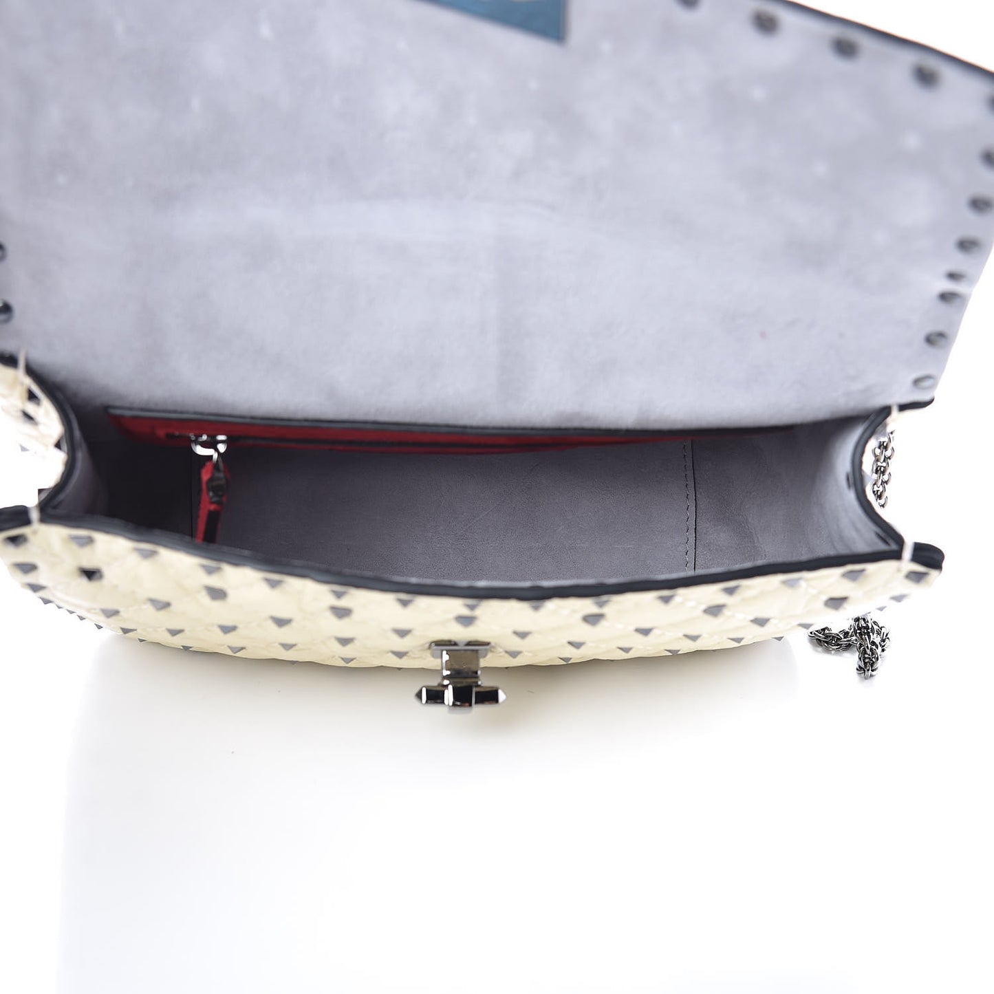 Craquele Nappa Medium Rockstud Spike Shoulder Bag Light Ivory