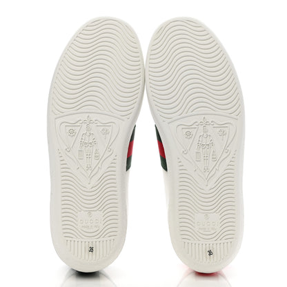 Gucci Calfskin Ayers Bee Embroidered Womens Ace Sneakers 35 White Green 5 of 8