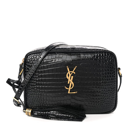 Saint Laurent Patent Calfskin Crocodile Embossed Monogram Lou Camera Bag Black 1 of 10