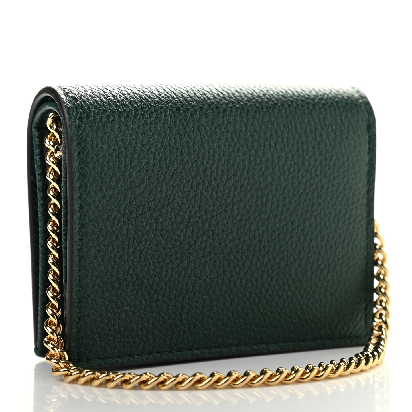Grainy Calfskin Zumi Chain Card Case Wallet Vintage Green